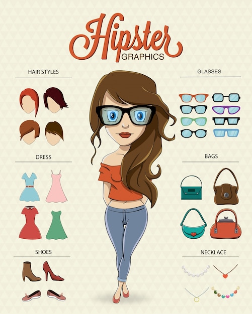 Vettore gratuito carattere ragazza hipster