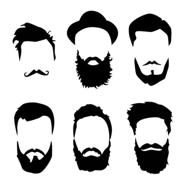 Бесплатное векторное изображение Хипстерские прически и бороды модный бородатый мужчина