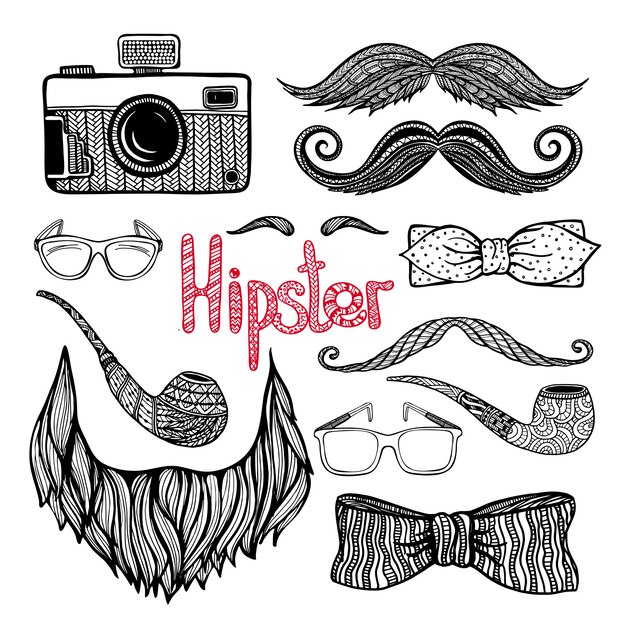 Hipster hair style accessories icons set 