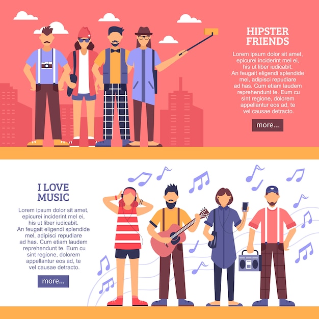 Free vector hipster horizontal banners