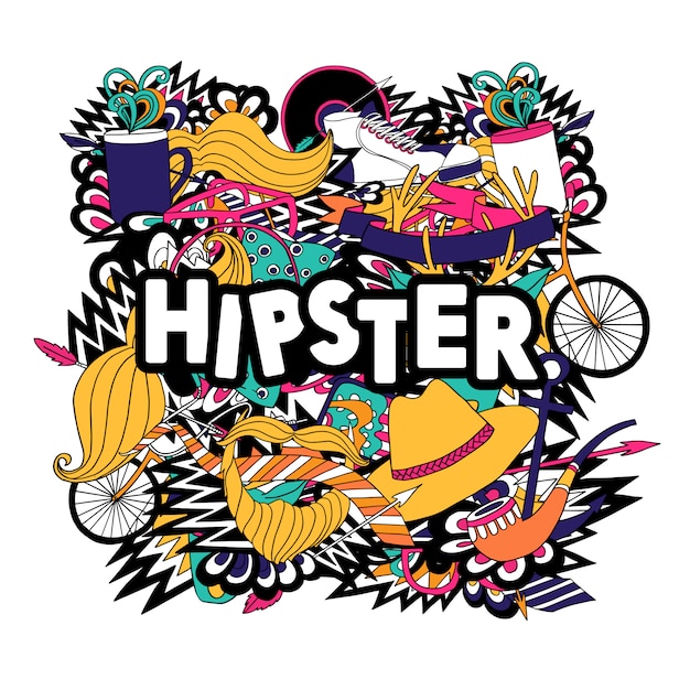 Бесплатное векторное изображение Аксессуары для стилей в стиле hipster и модные символические композиции с трубами и поддельными усами