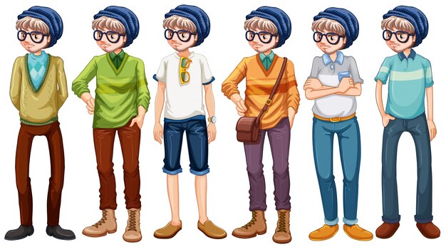 Uomo di hipster in diversi costumi