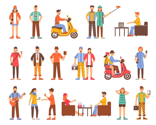 Hipster people decorative icons set