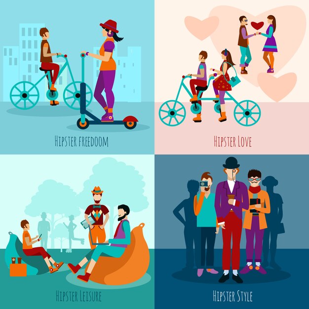 Free vector hipster people flat set