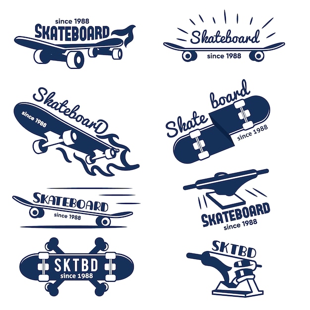 Hipster skateboard logo and badges collection Premium Vector