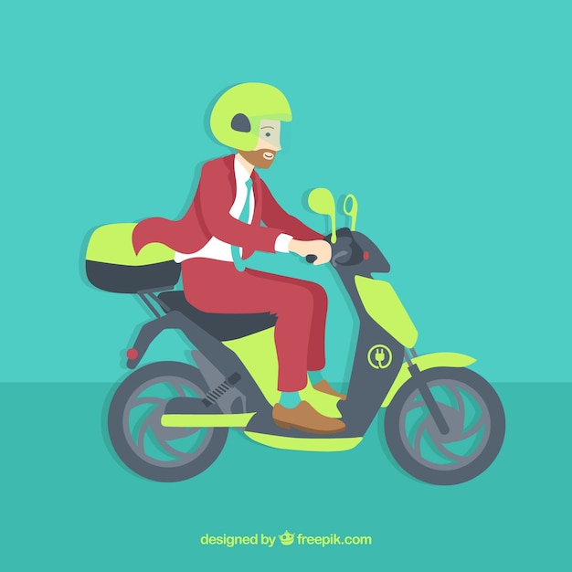 Free vector hipster with helmet riding electric scooter