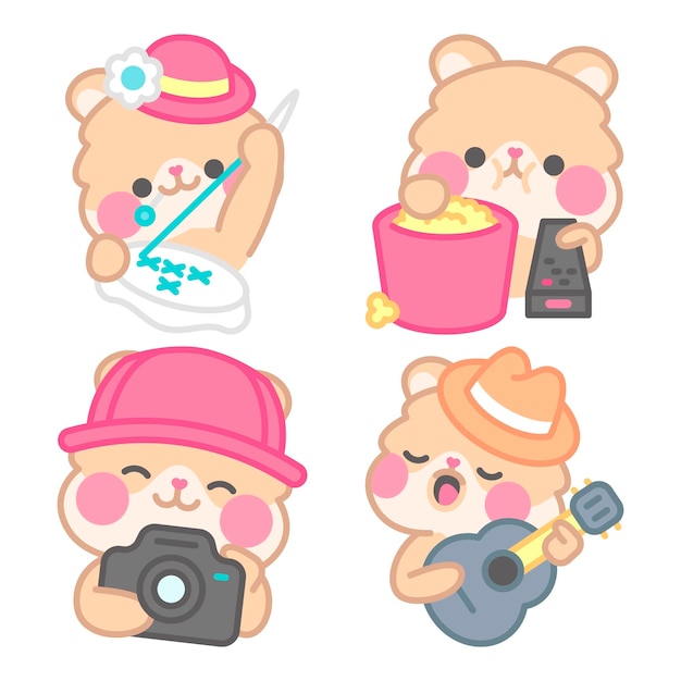 Hobbies stickers collection with kimchi the hamster