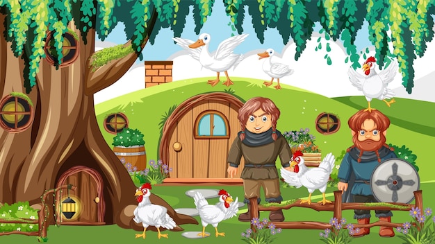 Scena del cartone animato hobbit con animali