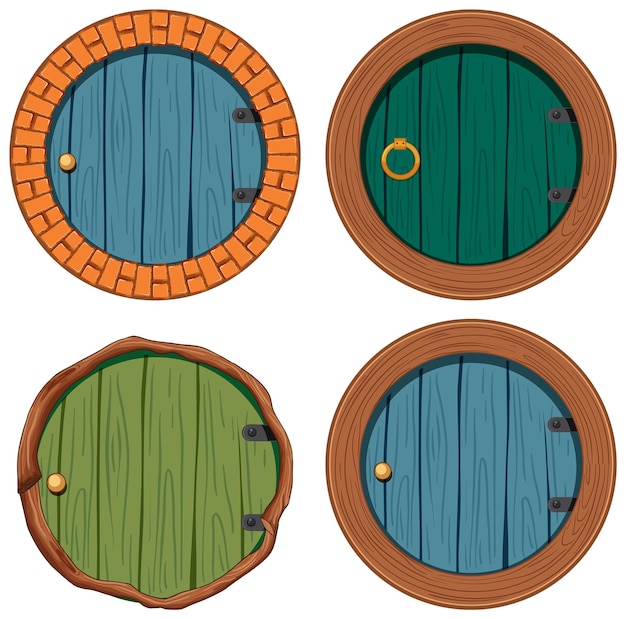 Free vector hobbit house doors set