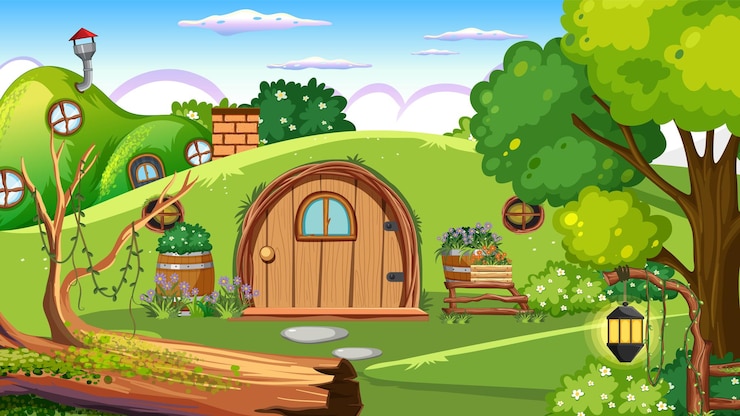 Free Vector hobbit house in the forest