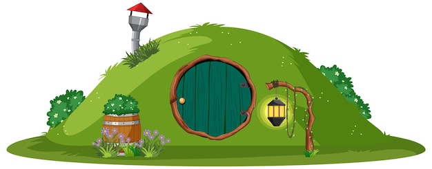 Casa hobbit isolata su sfondo bianco