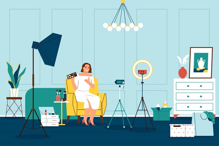 Free Vector hobby flat concept with beauty blogger shooting makeup video vector illustration