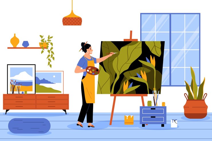 Free Vector hobby flat concept with woman painting picture vector illustration