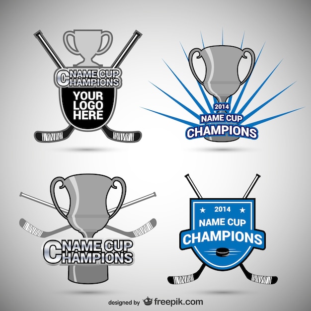 Hockey badges and cups Premium Vector