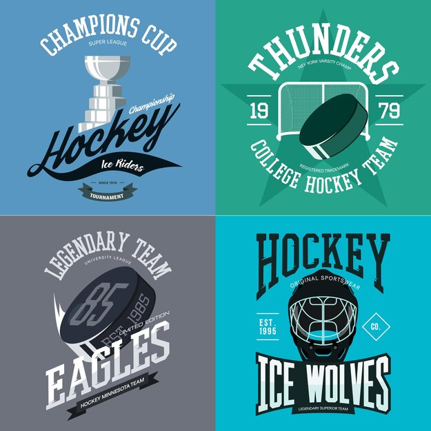 Хоккейный логотип с шайбой, гербовой клюшкой и трофейным кубком