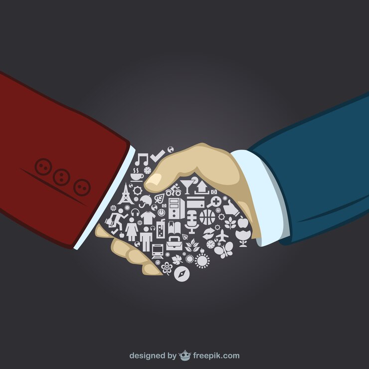 Free Vector holding hands and one of them made of daily life icons
