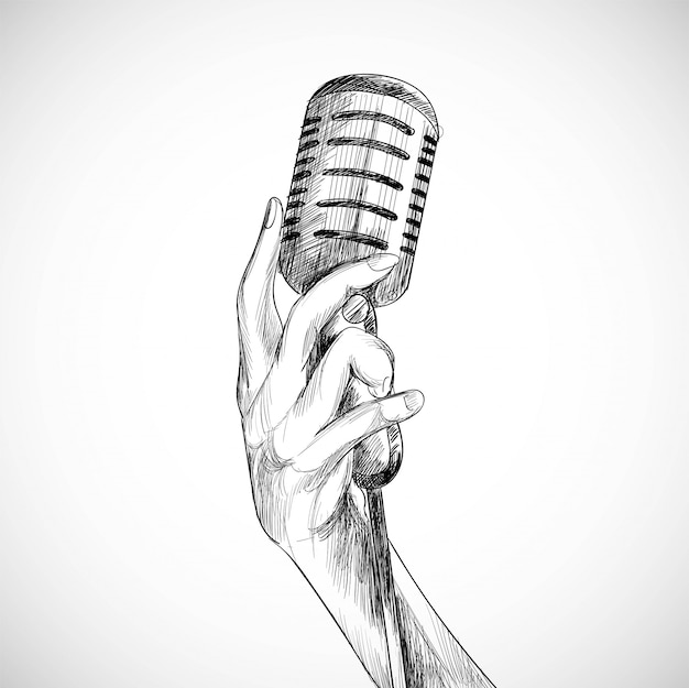 Holding microphone sketch white background