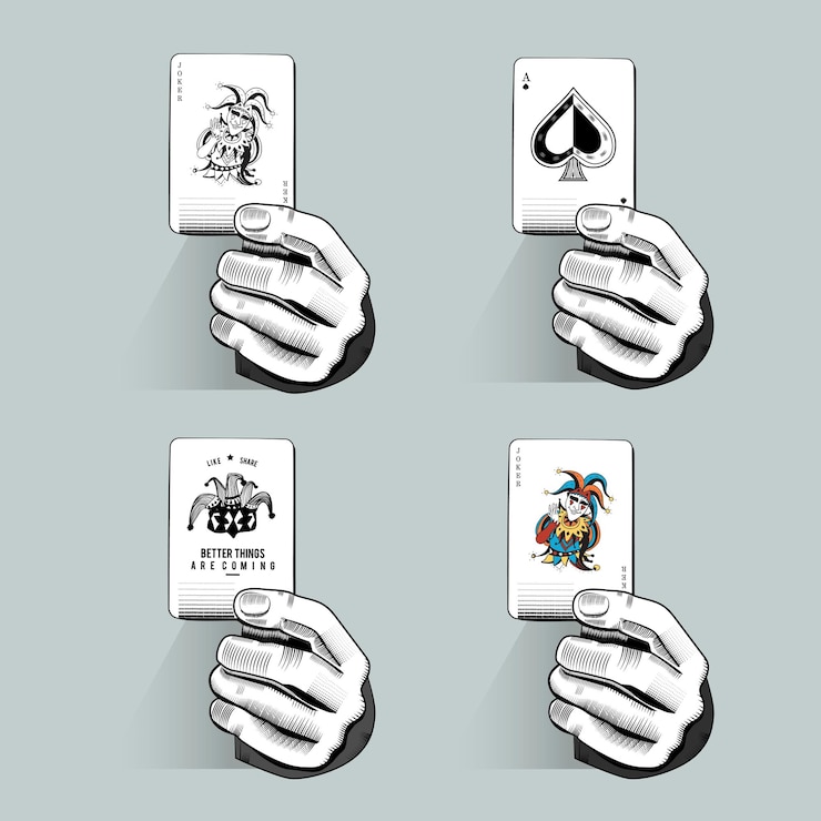 Free Vector holding playing cards vector illustration set