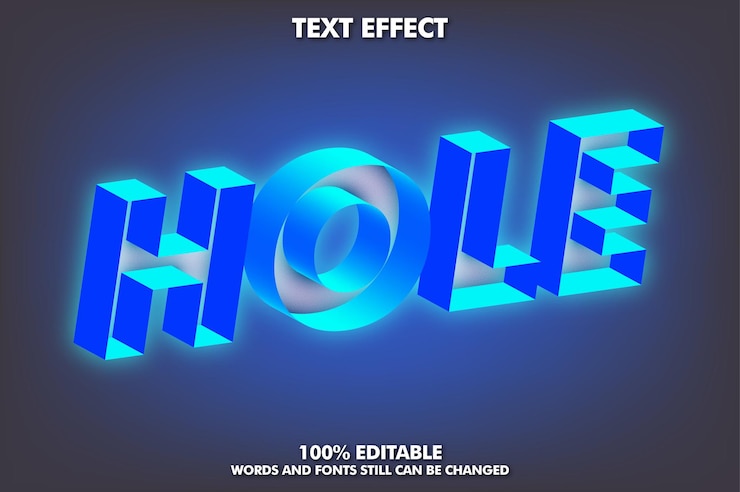 Free Vector hole text effect with blue light 
editable text effect