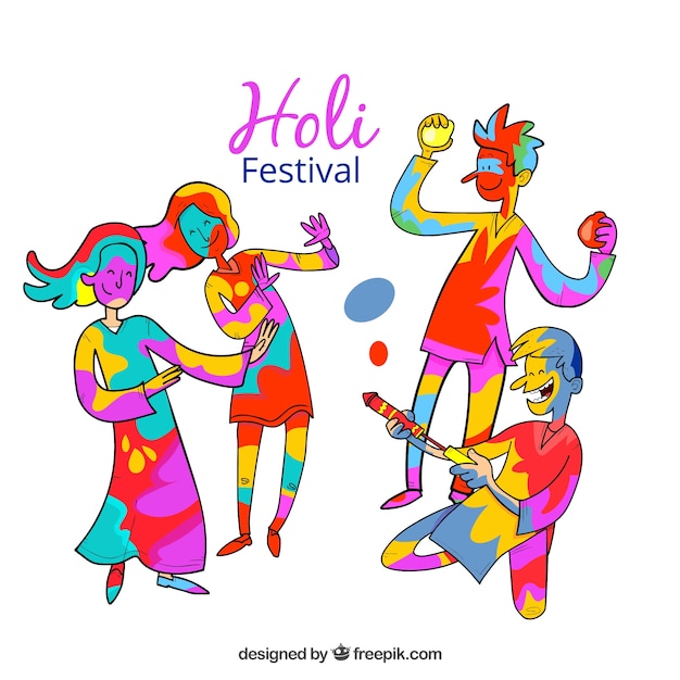 Free vector holi background design with colorful persons