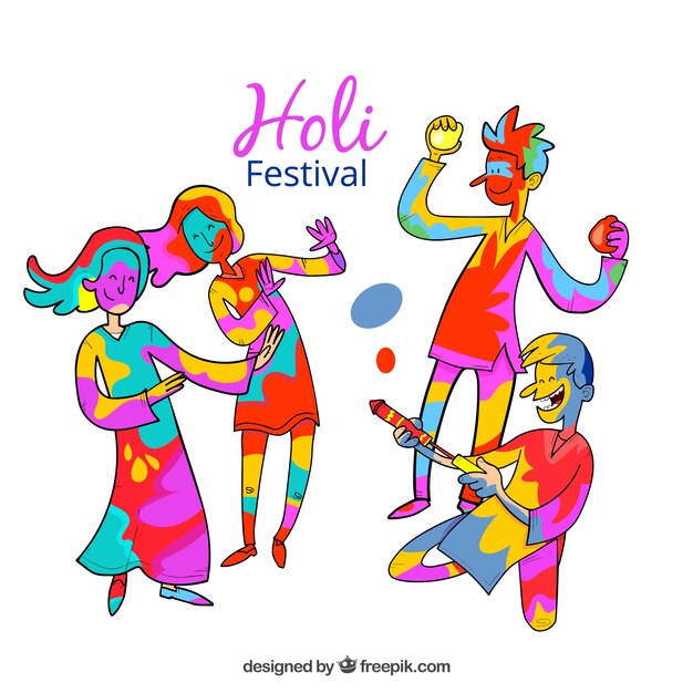 Holi background design with colorful persons