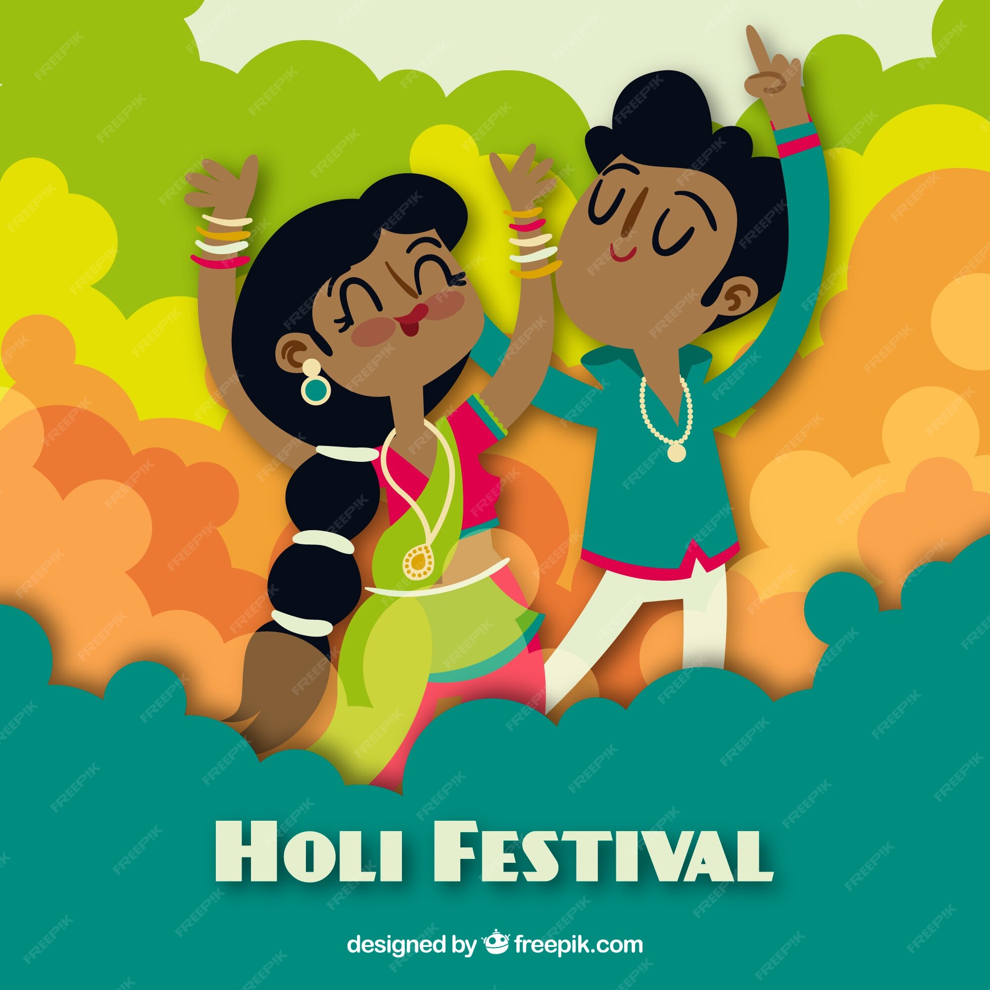 Free Vector | Holi background with dancing persons Free Vector | Holi background with dancing persons