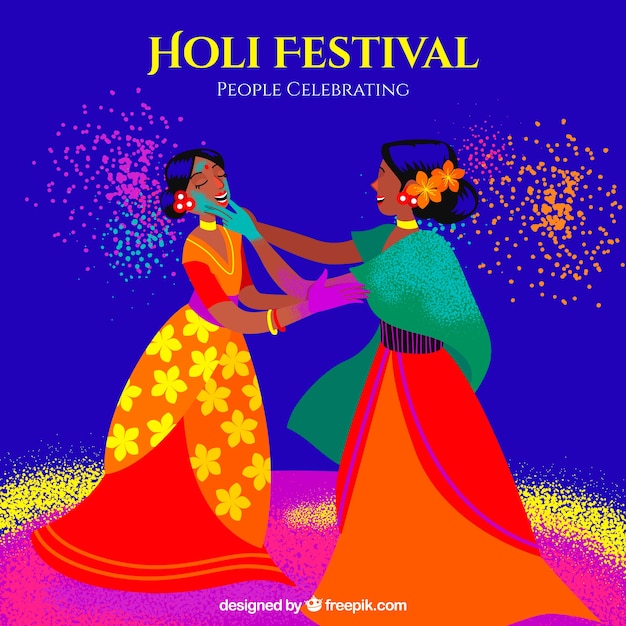Бесплатное векторное изображение Холи фон с танцующими женщинами