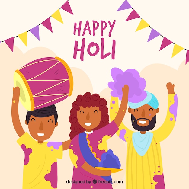 Free vector holi background with persons