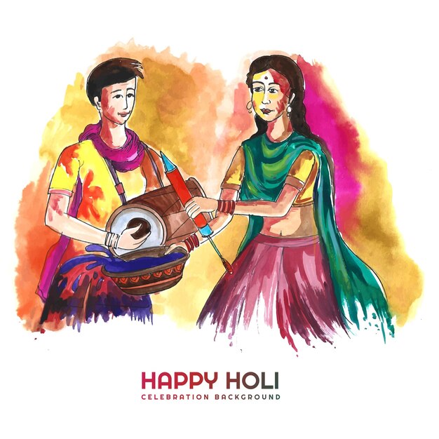 인도 축제 다채로운 카드 배경에 대한 Holi 축하