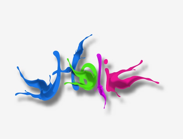 Holi 다채로운 붓글씨 레터링 포스터입니다. 페인트/잉크 튄 다채로운 손으로 쓴 글꼴.