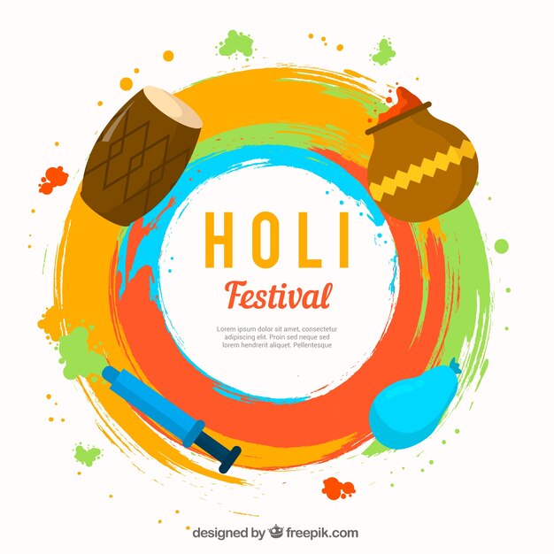 Праздник фестиваля Holi в плоском дизайне