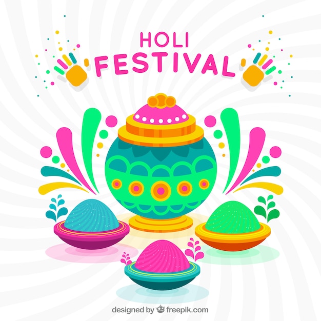 Vettore gratuito sfondo di festival di holi in design piatto