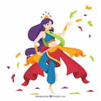 Free vector holi festival background with a dancing woman