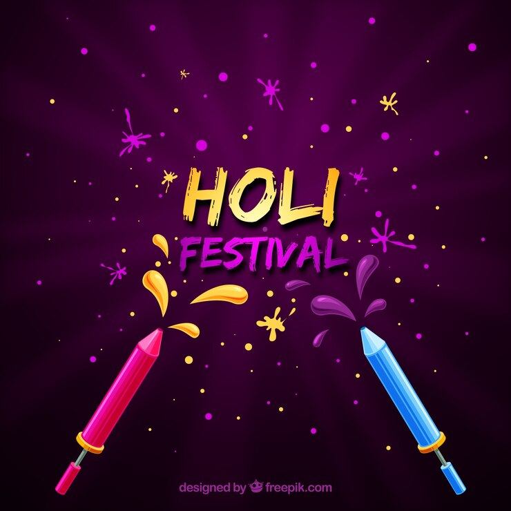 Free Vector holi festival background with fireworks