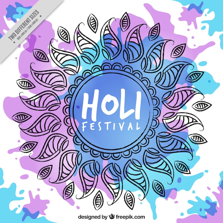 무료 Vector 보라색과 파란색 얼룩이있는 holi 축제 배경
