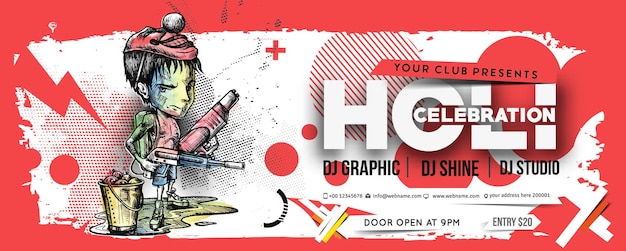 Vettore gratuito holi festival banner ragazzo che gioca a holi con la pistola di pichkari illustrazione vettoriale