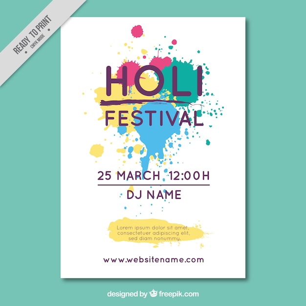 Vettore gratuito brochure holi festival di macchie colorate