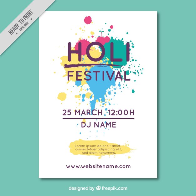 Holi festival brochure of colored spots