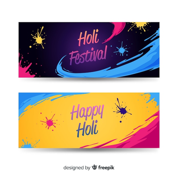 Vettore gratuito banner di holi festival pennellata