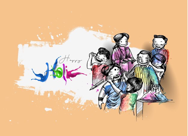 色のベクトルの背景のスプラッシュとドールで遊ぶホーリー祭のお祝いの女性