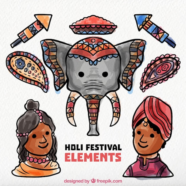 Holi festival decoration in watercolor style