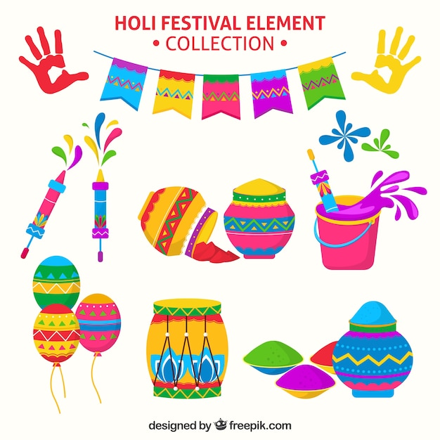Бесплатное векторное изображение Коллекция элементов фестиваля holi