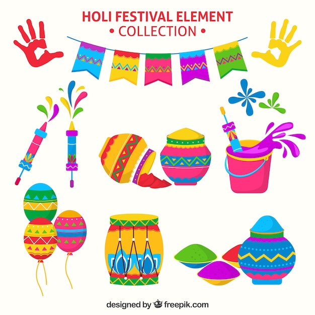 Collezione di elementi del festival di holi