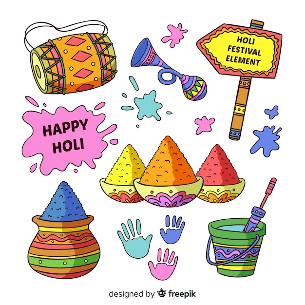 Free Vector holi festival element collection