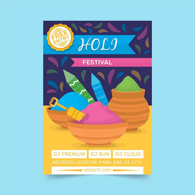 Free vector holi festival flyer poster template