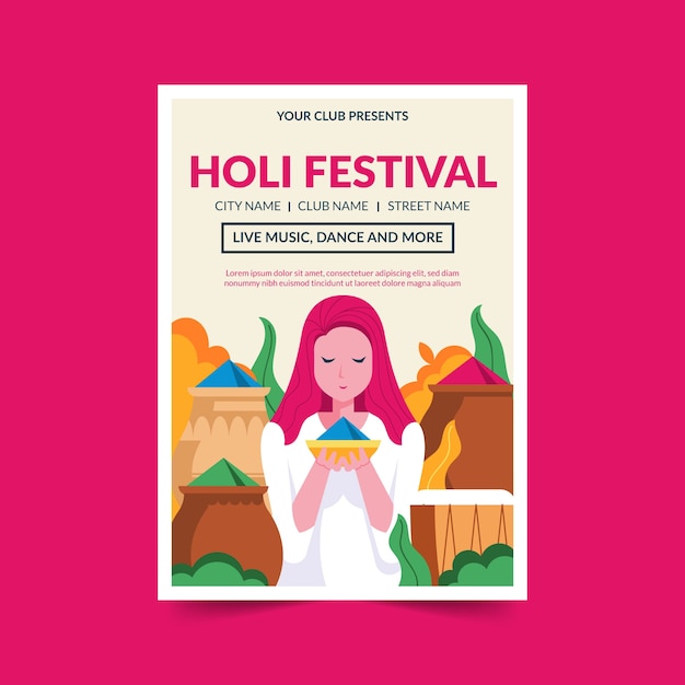 Holi festival flyer poster template