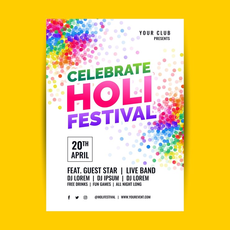 무료 Vector 평면 디자인의 holi 축제 전단지 템플릿