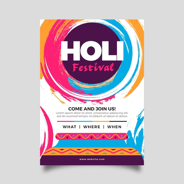 Free vector holi festival flyer template in flat design
