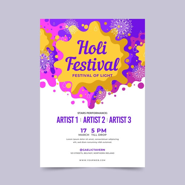 Holi festival flyer template