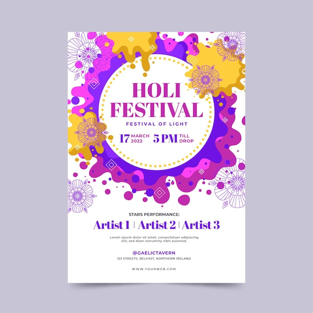 Free vector holi festival flyer template